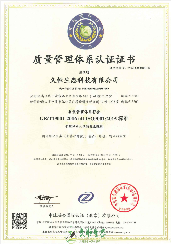 嘉兴桐乡质量管理体系ISO9001证书